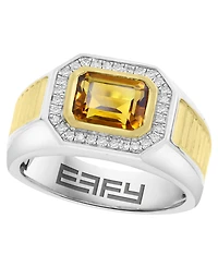 Effy Collection Men's Diamond (1/5 ct. t.w.) & Citrine (2-2/5 ct. t.w.) Ring in Sterling Silver