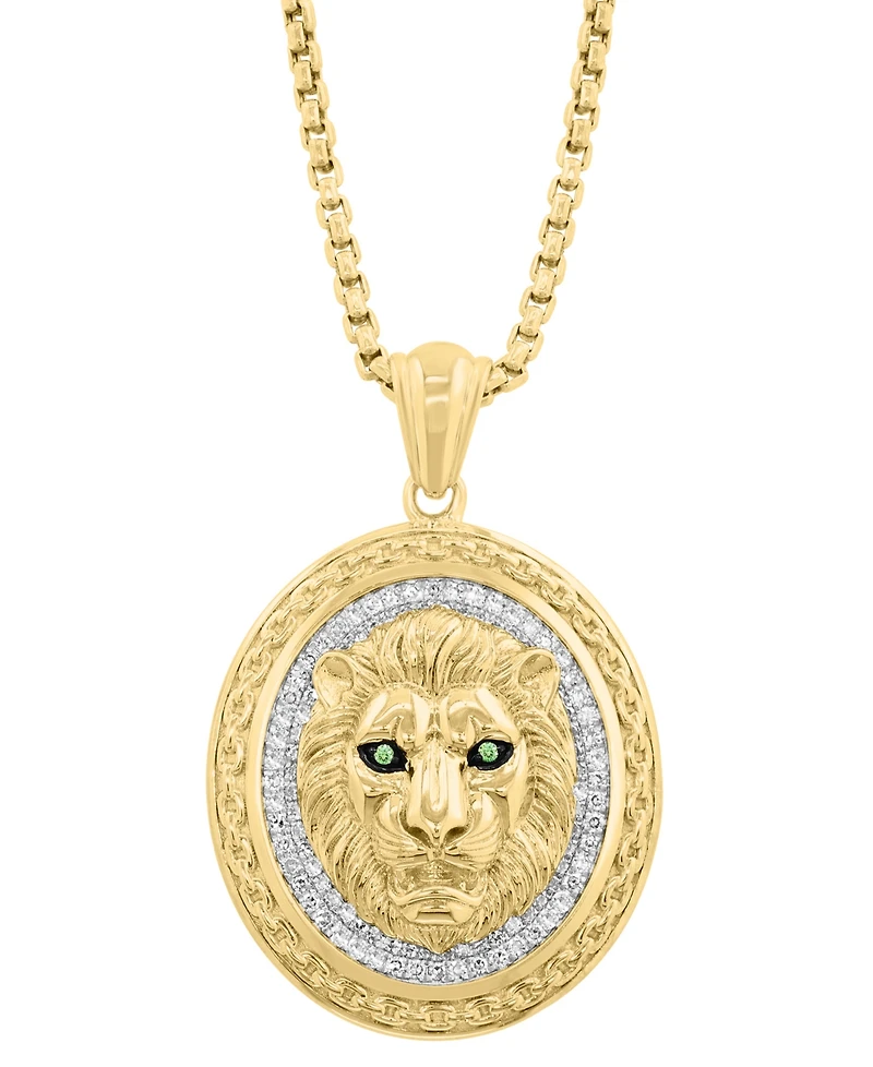 Effy Collection Men's Diamond (1/3 ct. t.w.) & Tsavorite (0.01 ct. t.w.) Pendant Necklace in 14k Gold-Plated Sterling Silver