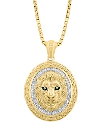 Effy Collection Men's Diamond (1/3 ct. t.w.) & Tsavorite (0.01 ct. t.w.) Pendant Necklace in 14k Gold-Plated Sterling Silver