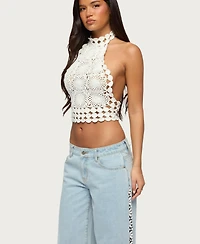 Edikted Women's Backless Crochet High Neck Halter Top
