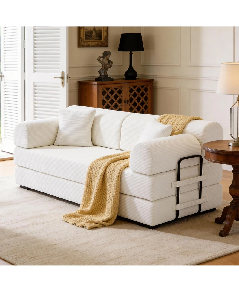 Clihome Convertible Sleeper Sofa Bed, Corduroy Folding Mattress Couch with Fixed-Shape Frame, Floor Lounge for Living Room Bedroom