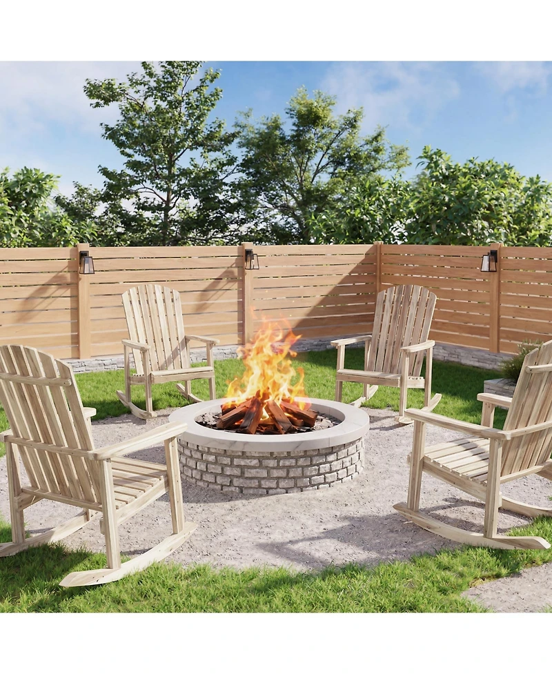 Gymax 2PCS Adirondack Rocking Chair w/Slatted Seat and High Fanned Back for Backyard