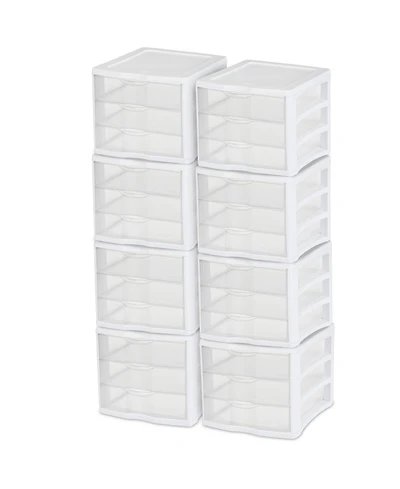 Sterilite ClearView Compact Stacking 3 Drawer Storage Organizer System, (8 Pack)