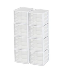 Sterilite ClearView Compact Stacking 3 Drawer Storage Organizer System, (8 Pack)