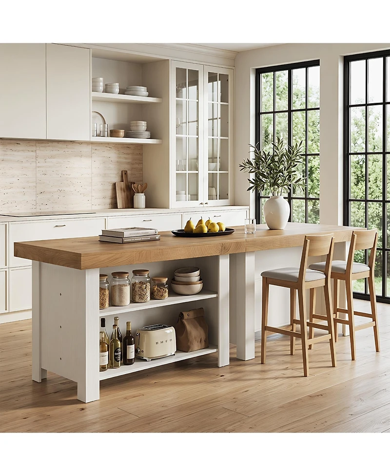 Tribesigns 3-Tier Farmhouse Kitchen Island with Large Worktop and Leg Room,55'' Stationary Island Table with Storage