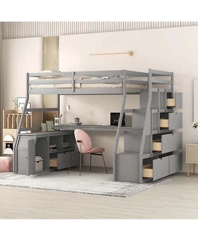 Streamdale Furniture Loft Bed with 7 Drawers 2 Shelves and Desk