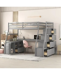 Streamdale Furniture Loft Bed with 7 Drawers 2 Shelves and Desk