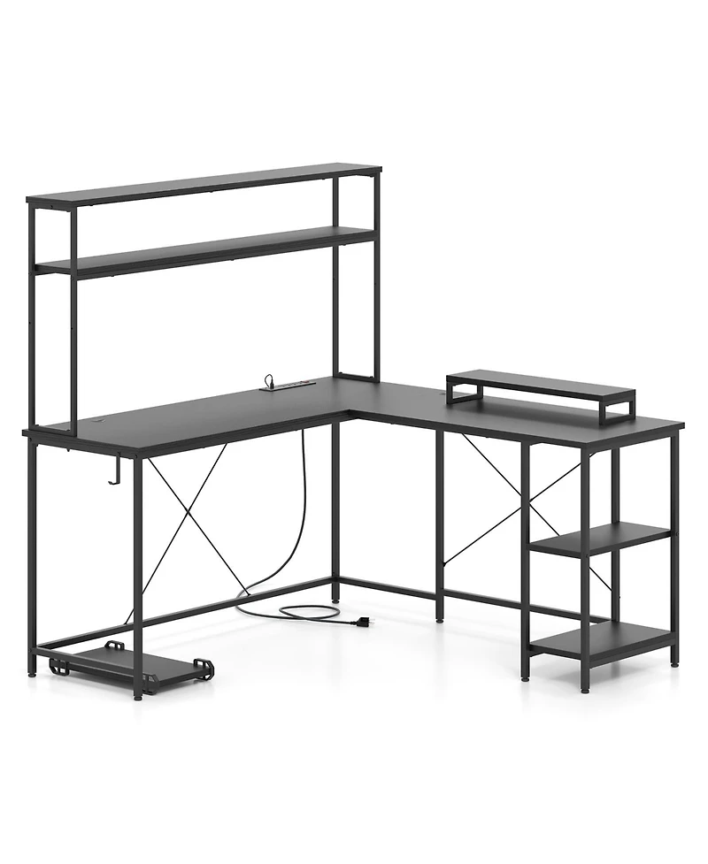 Slickblue L Shaped Gaming Desk with Hutch Monitor Stand and Led Strip