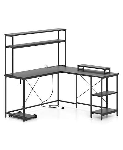 Slickblue L Shaped Gaming Desk with Hutch Monitor Stand and Led Strip