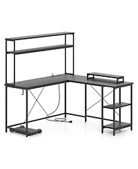 Slickblue L Shaped Gaming Desk with Hutch Monitor Stand and Led Strip