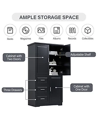 sumyeg Tall Storage Cabinet with Doors and 3 Drawers for Bathroom, Office or Home Organization