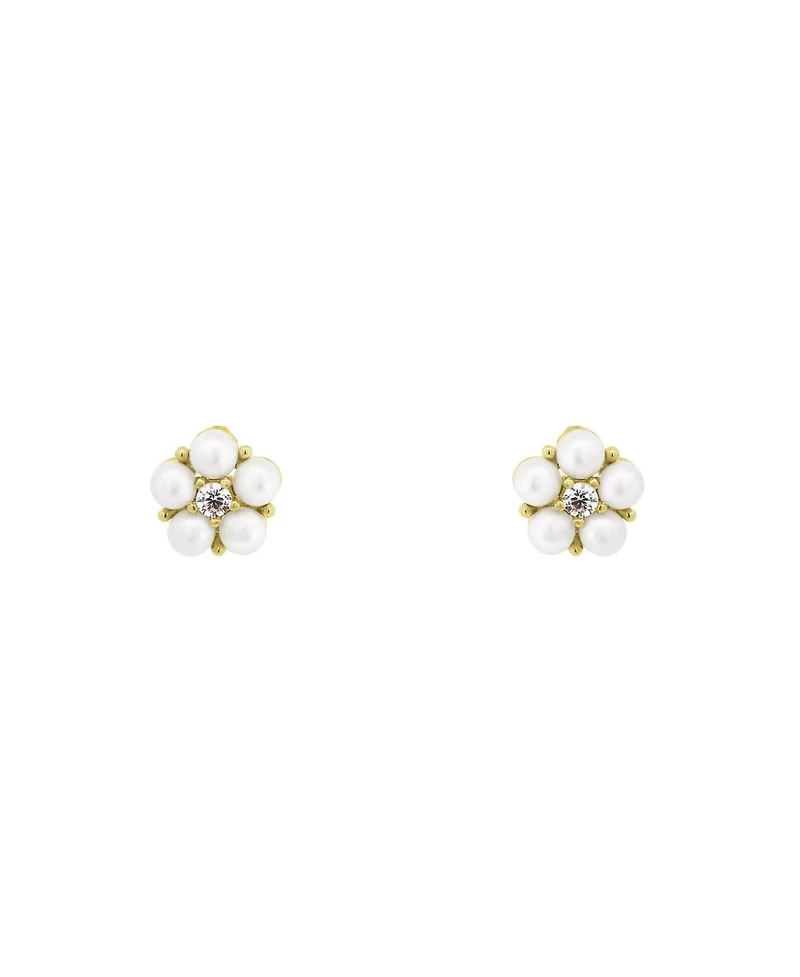 The Lovery Pearl Flower Stud Earrings 14K Yellow Gold