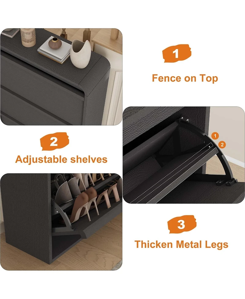 homfan Wooden Hidden Shoe Cabinet with 3 Flip Drawers and Adjustable Shelf, Entryway Storage Organizer for Hallway Living Room