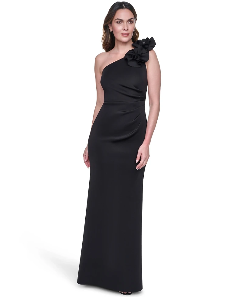 Eliza J Women's One-Shoulder Floral Applique Ball Gown