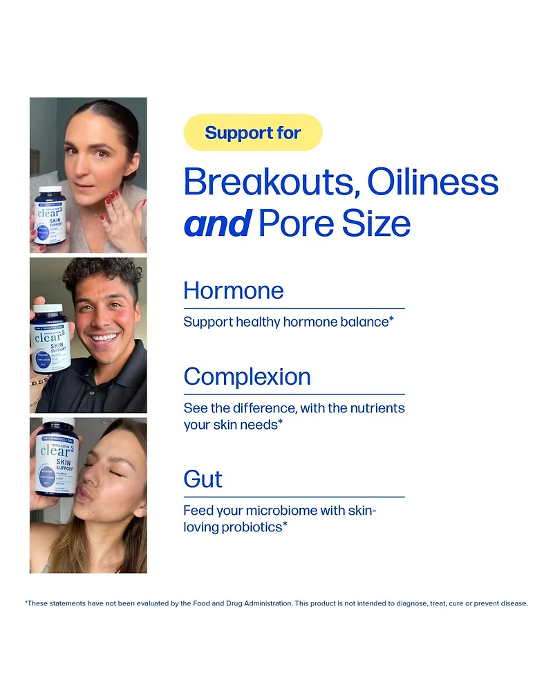 SMNutrition Clear Skin Supplement with Zinc, Dim and Probiotics for Hormone and Gut Support, 60 Count