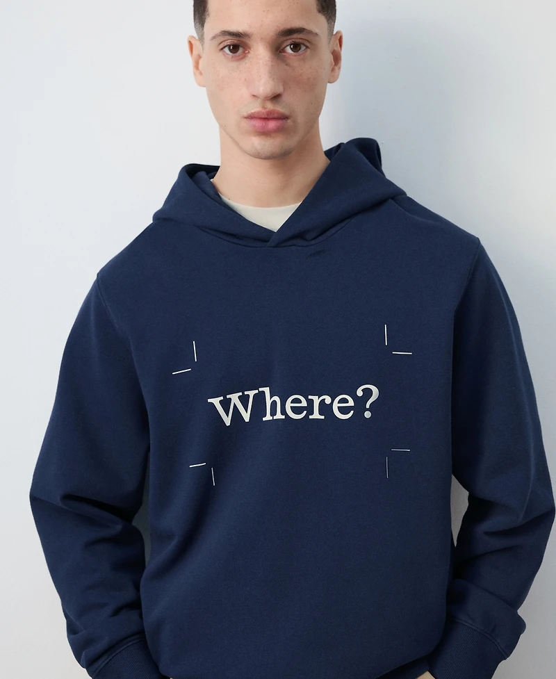 Mango Men's Cotton Printed Hooded Sweatshirt