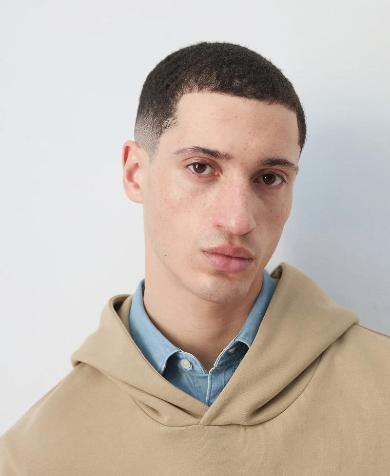 Mango Men's Cotton Printed Hooded Sweatshirt