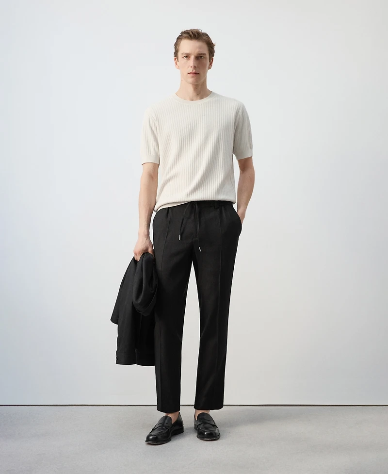 Mango Men's Ribbed Knit T-Shirt