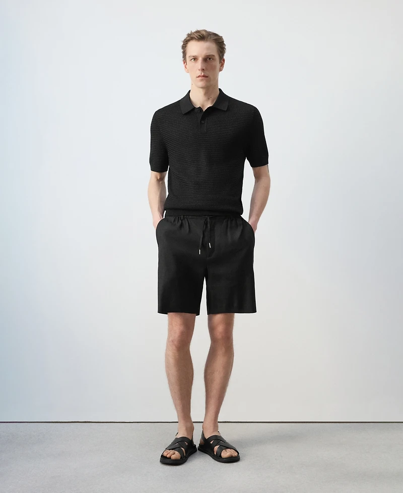 Mango Men's Fine-Knit Ribbed Cotton Polo Shirt