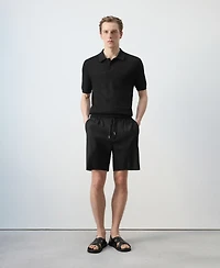 Mango Men's Fine-Knit Ribbed Cotton Polo Shirt