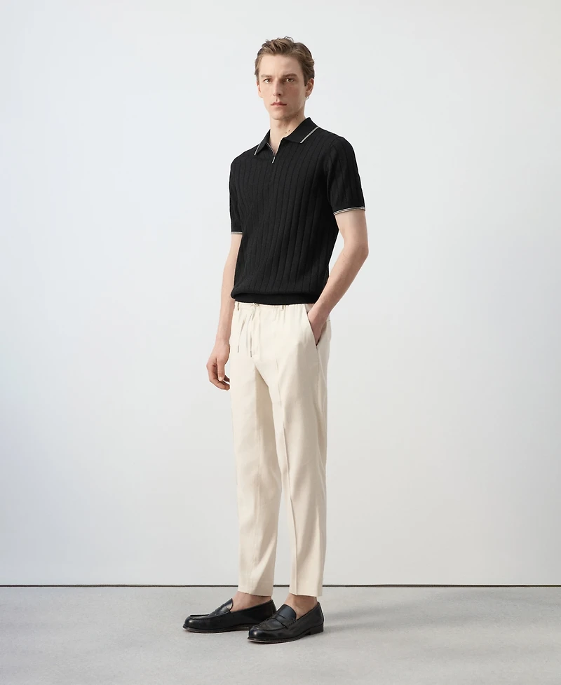 Mango Men's Fine-Knit Zipper Polo Shirt