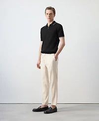 Mango Men's Fine-Knit Zipper Polo Shirt