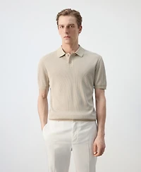 Mango Men's Striped Knit Cotton Polo Shirt