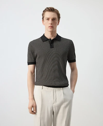 Mango Men's Striped Knit Cotton Polo Shirt
