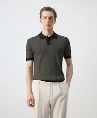 Mango Men's Striped Knit Cotton Polo Shirt