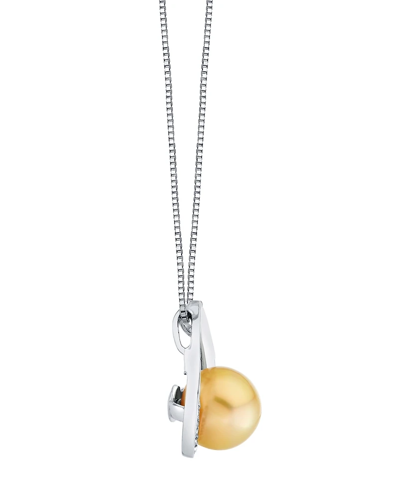 Macy's Cultured Golden South Sea Pearl (10mm) & Diamond (1/10 ct. t.w.) Pendant Necklace in Sterling Silver