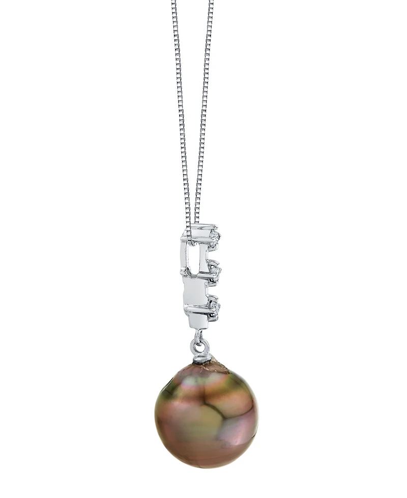 Macy's Cultured Tahitian Pearl (11mm) & Diamond Accent Pendant Necklace in 10k white Gold