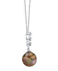 Macy's Cultured Tahitian Pearl (11mm) & Diamond Accent Pendant Necklace in 10k white Gold
