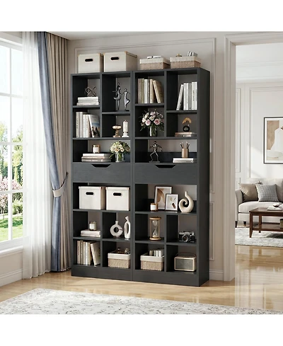 Aheaplus Freestanding 6-Tier Bookshelf with Drawer, 73.6" Decorative Shelf Cube Storage