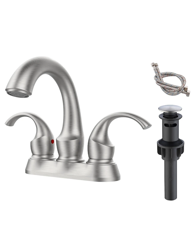 Phying Bathroom Faucet 2-Handle Oil Rubbed Bronze with Aerator, Swan Style 4-inch Centerset Vanity Sink with Pop-Up Drain and Supply Hoses