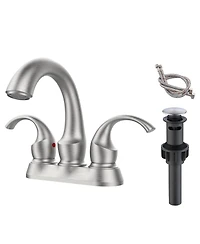 Phying Bathroom Faucet 2-Handle Oil Rubbed Bronze with Aerator, Swan Style 4-inch Centerset Vanity Sink with Pop-Up Drain and Supply Hoses