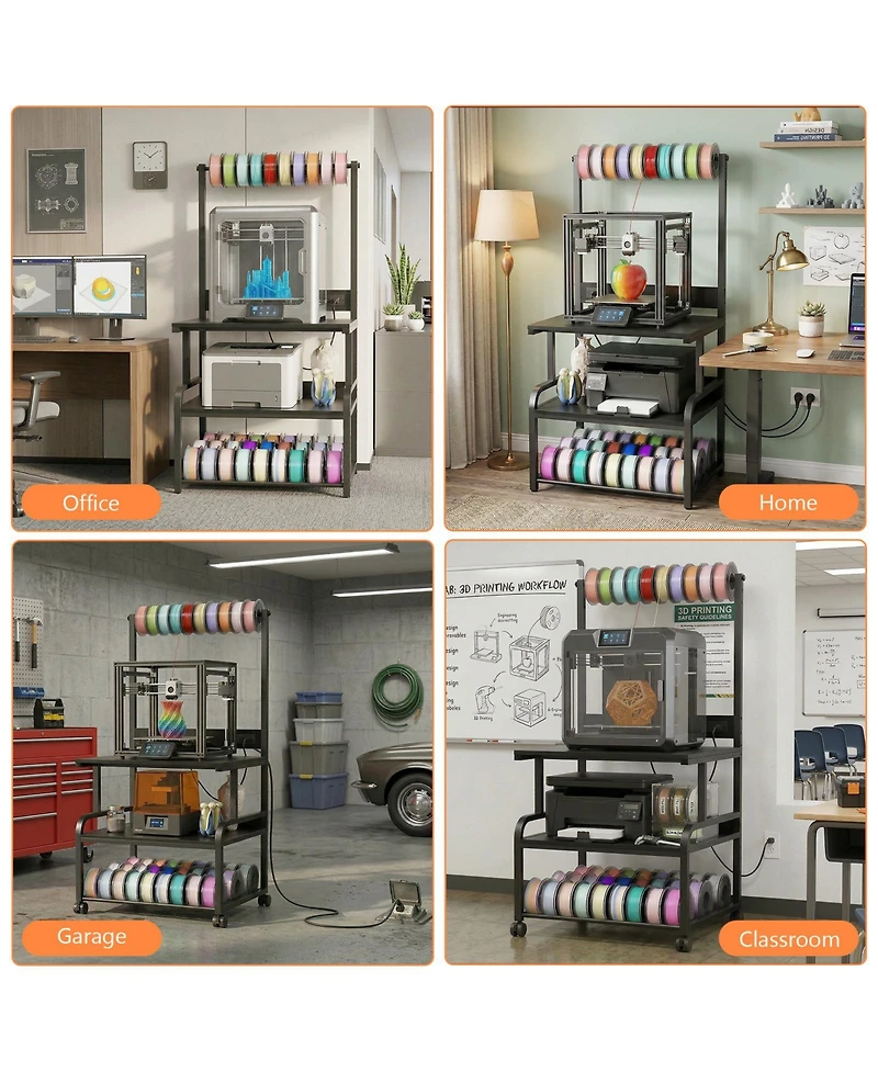 Aheaplus Large Printer Stand with 4-Tier Storage and Charging Station, 3D Printer Table with Filament Storgae and Rolling