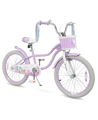 Gymax 20'' Girls Bike w/Removable Basket Streamers Hand Brake and Coaster Brake Saddle