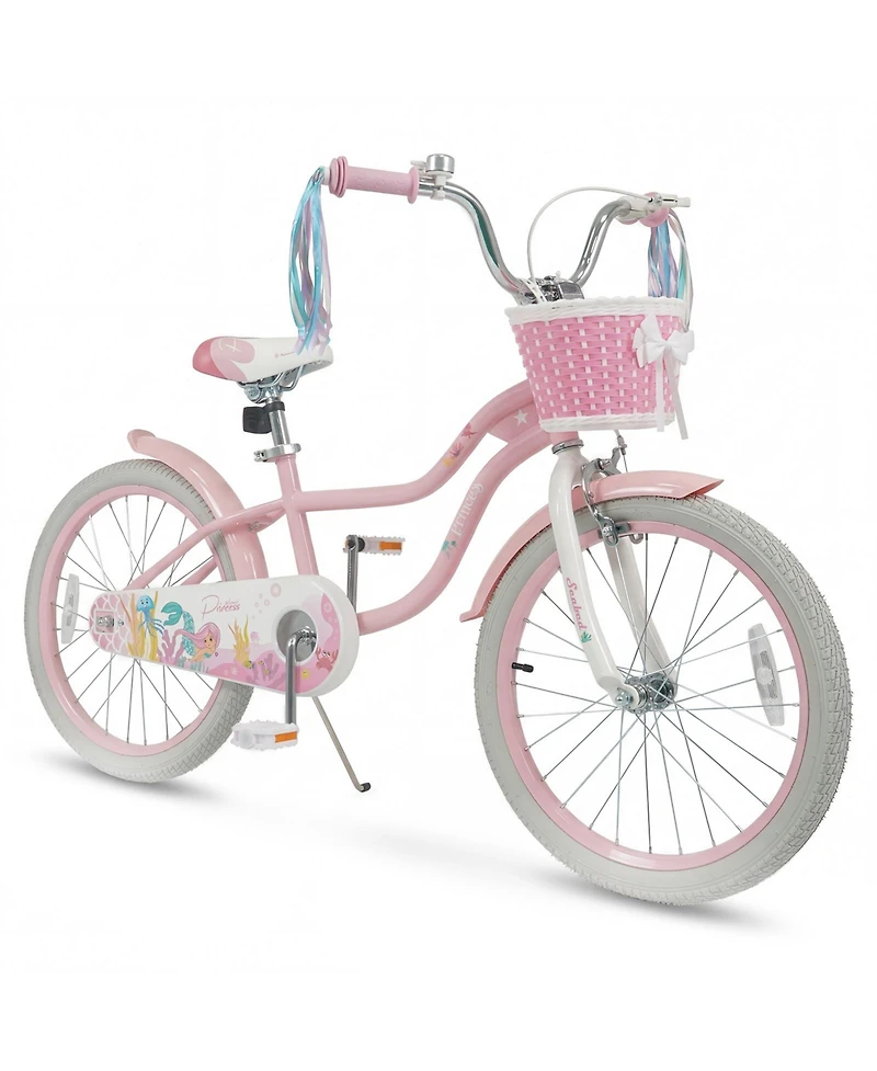 Gymax 20'' Girls Bike w/Removable Basket Streamers Hand Brake and Coaster Saddle