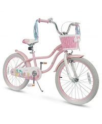 Gymax 20'' Girls Bike w/Removable Basket Streamers Hand Brake and Coaster Saddle