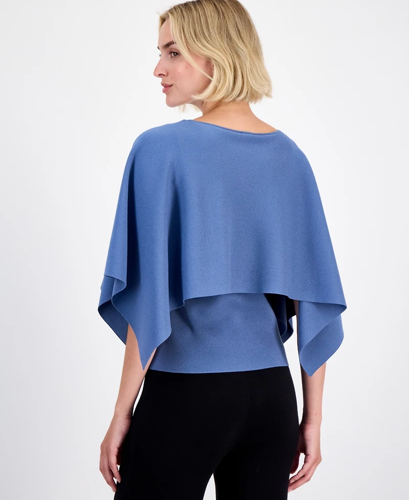 Anne Klein Petite Boat Neck Sweater Cape Top