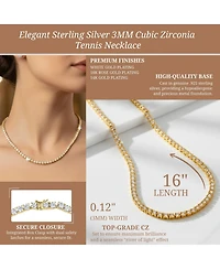 Sterling Silver Cubic Zirconia 3MM Tennis Necklace