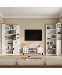 Gaomon 74" Tall 6-Tier L-Shaped Corner Bookshelf with Drawer and Cabinets for Home, Office, White