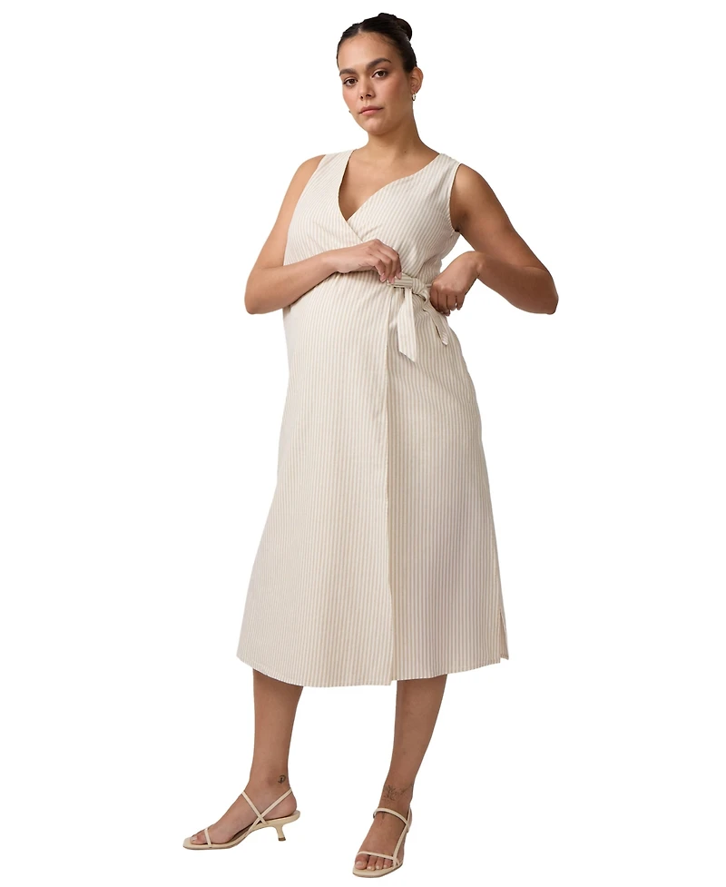 Ingrid + Isabel Maternity Linen Wrap Midi Dress