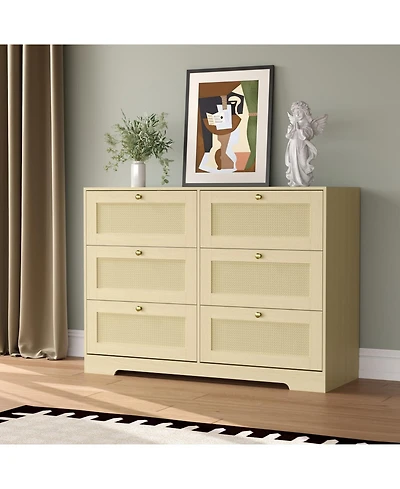 gaomon Rattan Dresser, 8-Drawer Boho Chest, Handwoven Wicker Fronts, Metal Handles, for Bedroom or Living Room