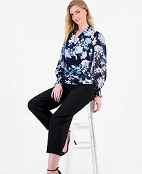 Anne Klein Women's Faux-Wrap Smocked-Cuff Top