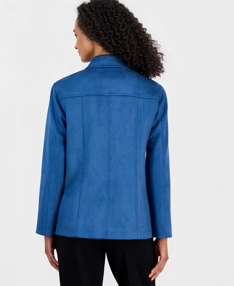 Anne Klein Women's Faux Suede Button-Front Long-Sleeve Jacket