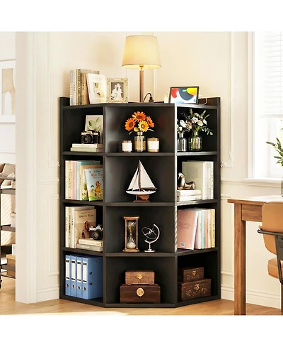 Aheaplus Corner Bookcase Cabinet with 18 Cubbies, Bookshelf Open Storage