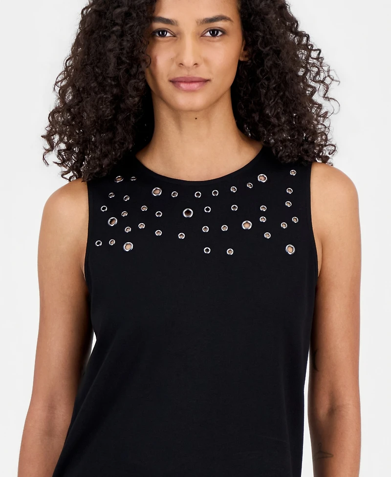 Anne Klein Women's Crewneck Grommet-Trim Sleeveless Top