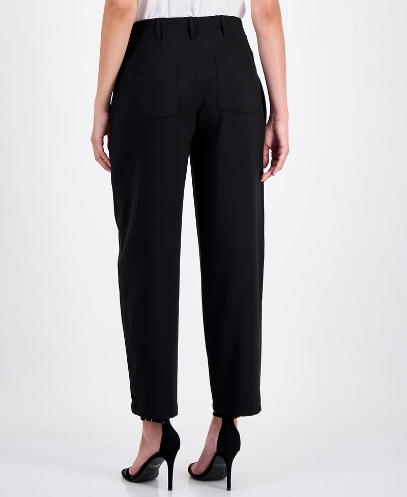 Anne Klein Petite Mid-Rise Barrel-Leg Pants