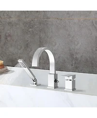 Phying Waterfall Bathtub Faucet with Sprayer, 3-Hole Roman Tub Filler with Hand Shower Deck Mount Waterfall Tub Spout Set